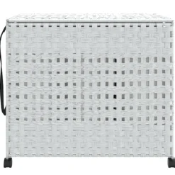 vidaXL Tvättillbehör-Tvättkorg med hjul vit 66x35x60 cm rotting