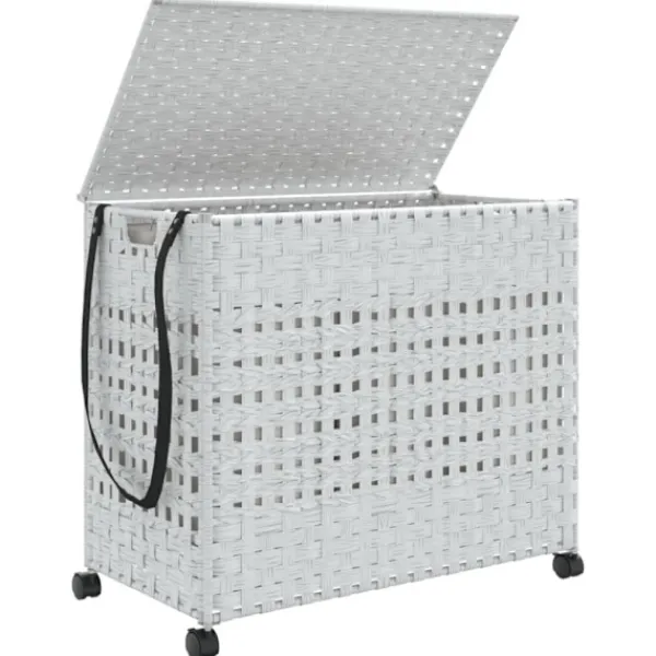 vidaXL Tvättillbehör-Tvättkorg med hjul vit 66x35x60 cm rotting