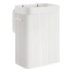 Songmics Tvättillbehör-Tvättkorg med lock och bärhandtag 72L - Vit