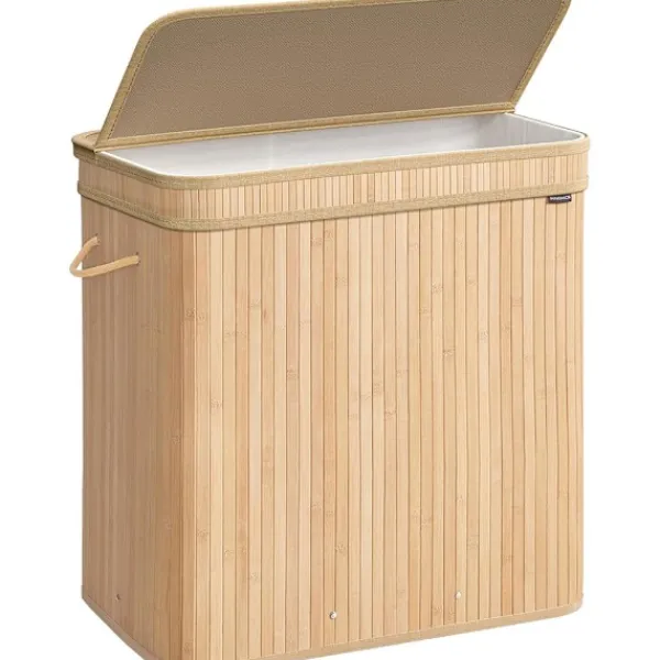 Songmics Tvättillbehör-Tvättkorg med lock och bärhandtag 150L - Bambu