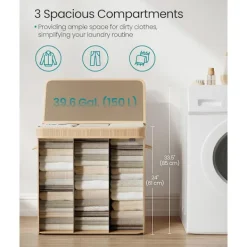 Songmics Tvättillbehör-Tvättkorg med lock och bärhandtag 150L - Bambu