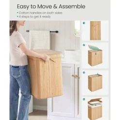 Songmics Tvättillbehör-Tvättkorg med lock och bärhandtag 150L - Bambu