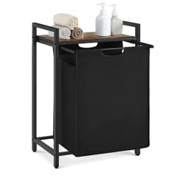 Vasagle Tvättillbehör-Tvättkorg med utdragbar korg - Svart/Brun