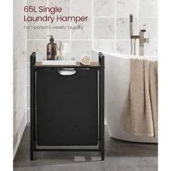 Vasagle Tvättillbehör-Tvättkorg med utdragbar korg - Svart/Brun