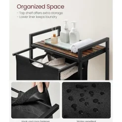 Vasagle Tvättillbehör-Tvättkorg med utdragbar korg - Svart/Brun