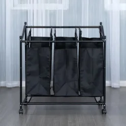 Tvättillbehör-Tvättkorg på hjul med 3 fack