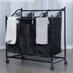 Tvättillbehör-Tvättkorg på hjul med 3 fack