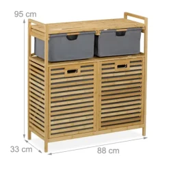 Northix Tvättillbehör-Tvättkorgsställ med 2 tyglådor, bambuhylla