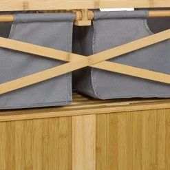 Northix Tvättillbehör-Tvättkorgsställ med 2 tyglådor, bambuhylla