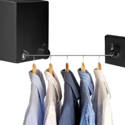 Tvättillbehör-Tvättlina, Retractable Klädtorklina, Rostfritt Stål Utdragbar Tvättlina, Justerbar 4,2M Tvättlina Rep(Svart)