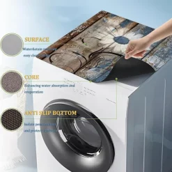 Tvättmaskiner-Tvättmaskin Toppskyddsmatta Blommor Dammskydd för Tvättmaskin Torktumlare, 60 x 50 cm Halkfri Absorberande Tvättmaskin Toppmatta Vattentätt Skydd för Kylskåp | Fyndiq