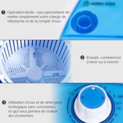 COSTWAY Tvättmaskiner-Tvättmaskin 170W - Enkel trommelcentrifug 2,5 KG Bärbar - Timerfunktion - Semi-automatisk - Lägenhet