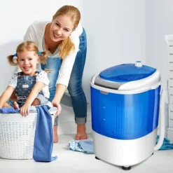 COSTWAY Tvättmaskiner-Tvättmaskin 170W - Enkel trommelcentrifug 2,5 KG Bärbar - Timerfunktion - Semi-automatisk - Lägenhet