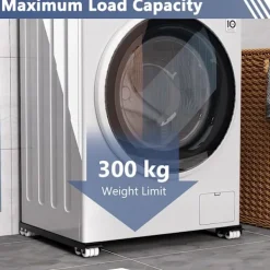 Tvättmaskiner-Tvättmaskinsbas med broms, justerbar mobil bas för tvättmaskin, torktumlare, kylskåp, belastning 300 kg, svart