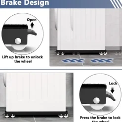 Tvättmaskiner-Tvättmaskinsbas med broms, justerbar mobil bas för tvättmaskin, torktumlare, kylskåp, belastning 300 kg, svart