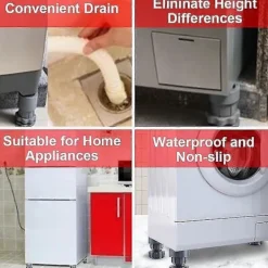 Tvättmaskiner-Tvättmaskinsfötter Stöd Justerbara Höga Halkfria Anti-vibrationsfötter För Tvättmaskin Och Torktumlare