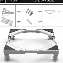 Tvättillbehör-Tvättmaskinsställ, Sockel för tvättmaskin Torktumlare Kylskåp, Justerbar längd, last 300kg Anti Vib (FQ)‘-MM