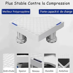 GIFT OF G Tvättillbehör-Tvättmaskinsställ, Sockel för Tvättmaskin Torktumlare Kylskåp, Justerbar Längd, last 300kg Anti Vib