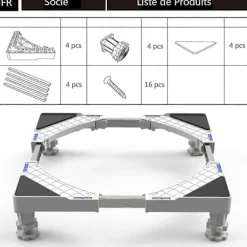 Tvättillbehör-Tvättmaskinsställ, Sockel för tvättmaskin torktumlare kylskåp, Justerbar längd, last 300kg Anti Vib [CO]