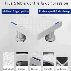 Glad Tvättillbehör-Tvättmaskinsställ, Sockel med Tvättmaskin Torktumlare Kylskåp, Justerbar Längd, last 300kg Anti Vib