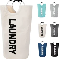 Tvättillbehör-Tvättpåse med vadderade handtag, vattentät tvättkorg hopfällbar, tvättkorg för badrum, tvättstuga, högskola