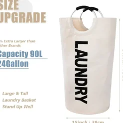 Tvättillbehör-Tvättpåse med vadderade handtag, vattentät tvättkorg hopfällbar, tvättkorg för badrum, tvättstuga, högskola