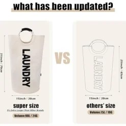 Tvättillbehör-Tvättpåse med vadderade handtag, vattentät tvättkorg hopfällbar, tvättkorg för badrum, tvättstuga, högskola