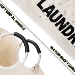 Tvättillbehör-Tvättpåse med vadderade handtag, vattentät tvättkorg hopfällbar, tvättkorg för badrum, tvättstuga, högskola