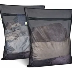 Tvättillbehör--Tvättpåse Tvättmaskin Set med 2 Mesh Tvättpåse Tvättpåsar med dragkedja Tvättpåse XL Stor storlek för ömtåliga blusar skjortor (60x60cm, svart)