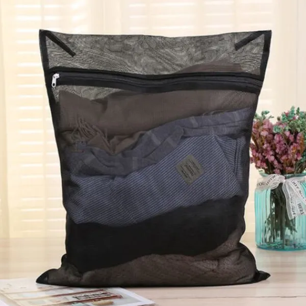 Tvättillbehör--Tvättpåse Tvättmaskin Set med 2 Mesh Tvättpåse Tvättpåsar med dragkedja Tvättpåse XL Stor storlek för ömtåliga blusar skjortor (60x60cm, svart)