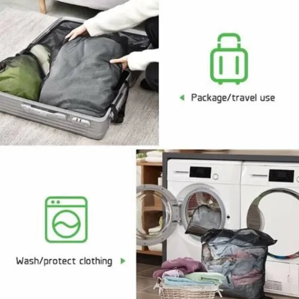 Tvättillbehör--Tvättpåse Tvättmaskin Set med 2 Mesh Tvättpåse Tvättpåsar med dragkedja Tvättpåse XL Stor storlek för ömtåliga blusar skjortor (60x60cm, svart)