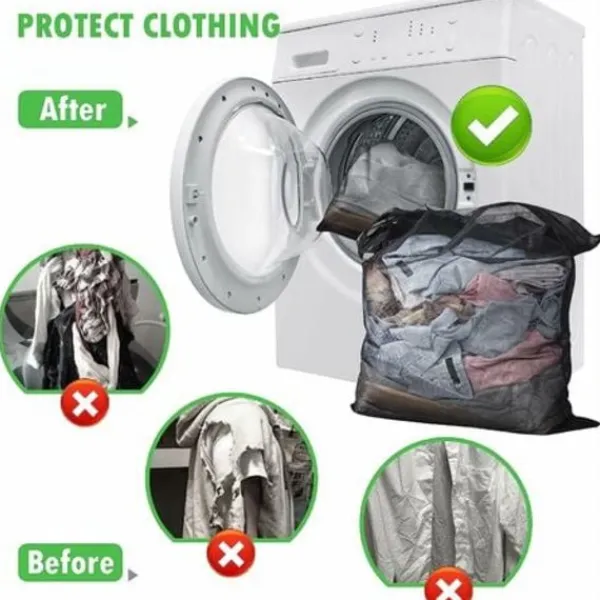 Tvättillbehör--Tvättpåse Tvättmaskin Set med 2 Mesh Tvättpåse Tvättpåsar med dragkedja Tvättpåse XL Stor storlek för ömtåliga blusar skjortor (60x60cm, svart)