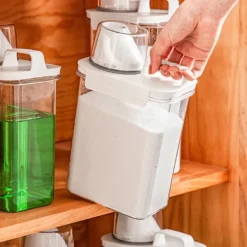 LBSS Tvättillbehör-Tvättpulver förvaringstank Tätning Tvättpulver dispenser med handtag