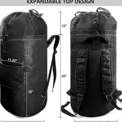 Tvättillbehör-Tvättsäck Extra Stor 115 Liter Svart Tvättryggsäck med Vadderade Axelremmar