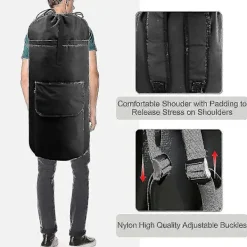 Tvättillbehör-Tvättsäck Extra Stor 115 Liter Svart Tvättryggsäck med Vadderade Axelremmar