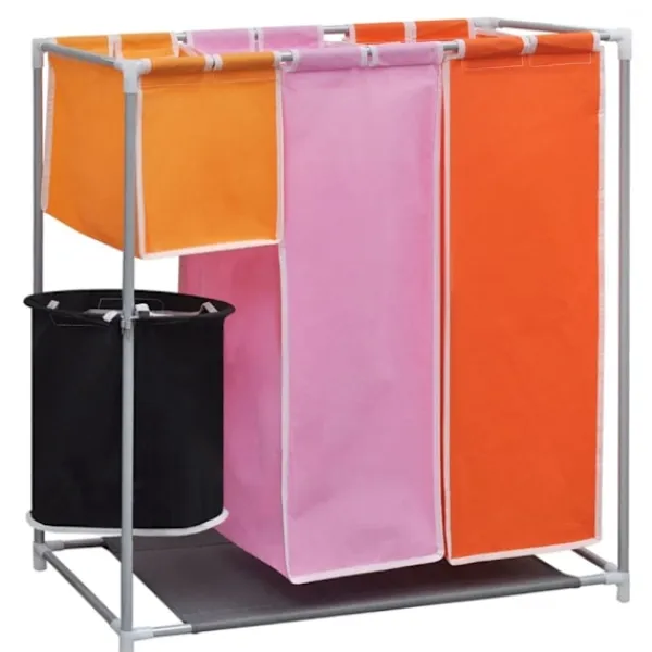 vidaXL Tvättillbehör-Tvättsorterare 3 sektioner 2 st med en tvättkorg