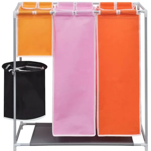 vidaXL Tvättillbehör-Tvättsorterare 3 sektioner 2 st med en tvättkorg