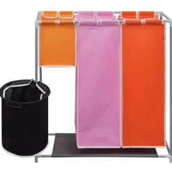 vidaXL Tvättillbehör-Tvättsorterare 3 sektioner 2 st med en tvättkorg