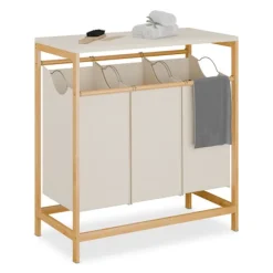 Northix Tvättillbehör-Tvättställ med 3 avtagbara påsar, bambuhylla