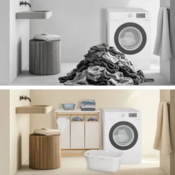 Northix Tvättillbehör-Tvättställ med 3 avtagbara påsar, bambuhylla