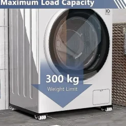 Tvättmaskiner-Tvättutrustningsbas med broms, justerbar mobil bas för tvättmaskin, torktumlare, kylskåp, belastning 300 kg, svart