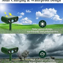 Skadedjur & Insekter-Ultraljud Kattskrämma, Solar Djurfördrivare Ultraljudsskydd Vattentät Med Rörelsedetektor Och Blixt, Mårdskrämma Solar Djuravvisare Hundskr