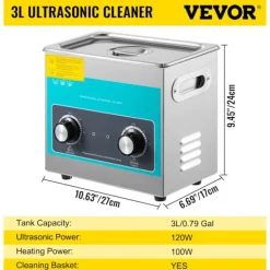 OEM Städmaskiner-Ultraljudsrenare, Justerbar Uppvärmning, Tank av 304 Rostfritt Stål,3 liter