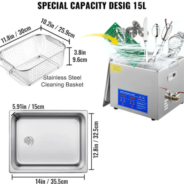 OEM Rengöringsmedel-Ultraljudsrengörare, 6L kapacitet, justerbar tid och temperatur,15L JPS-60A