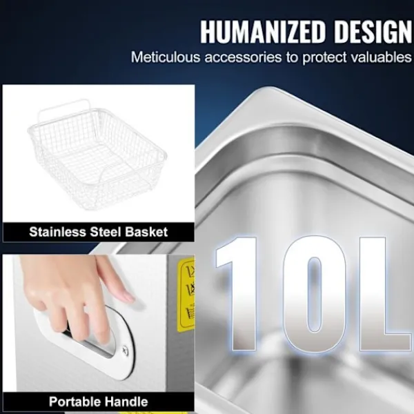 DUOKU Städmaskiner-Ultraljudsrengörare--9.5 L-Rostfritt Stål-med Digital Termostat och Smyckenrengöring
