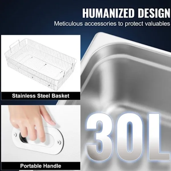 DUOKU Städmaskiner-Ultraljudsrengörare--30 L-Kraftfull Ultraljudsrengöringsmaskin-för Djupa Delar, Smycken, Glasögon
