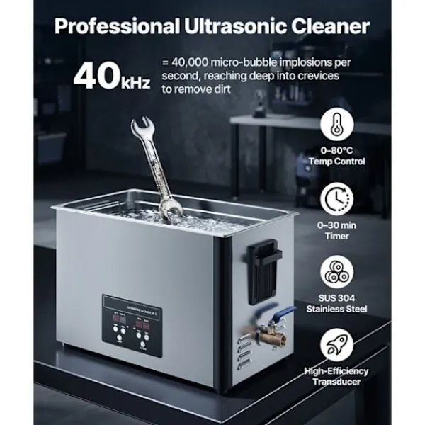 DUOKU Städmaskiner-Ultraljudstvätt 30 L--Rengöringsapparat 480 W 40 kHz-med korg och digital skärm-i rostfritt stål