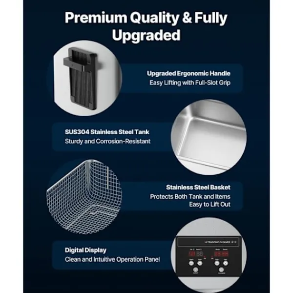 DUOKU Städmaskiner-Ultraljudstvätt 30 L--Rengöringsapparat 480 W 40 kHz-med korg och digital skärm-i rostfritt stål