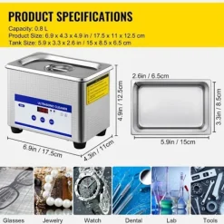 DUOKU Städmaskiner-Ultraljudstvätt--0,8 L-Digital Timer-Rostfritt stål-35 W