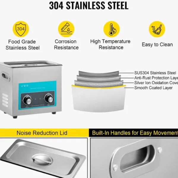 DUOKU Städmaskiner-Ultraljudstvätt--6,5 L-Digital Timer och Värme-Rostfritt stål